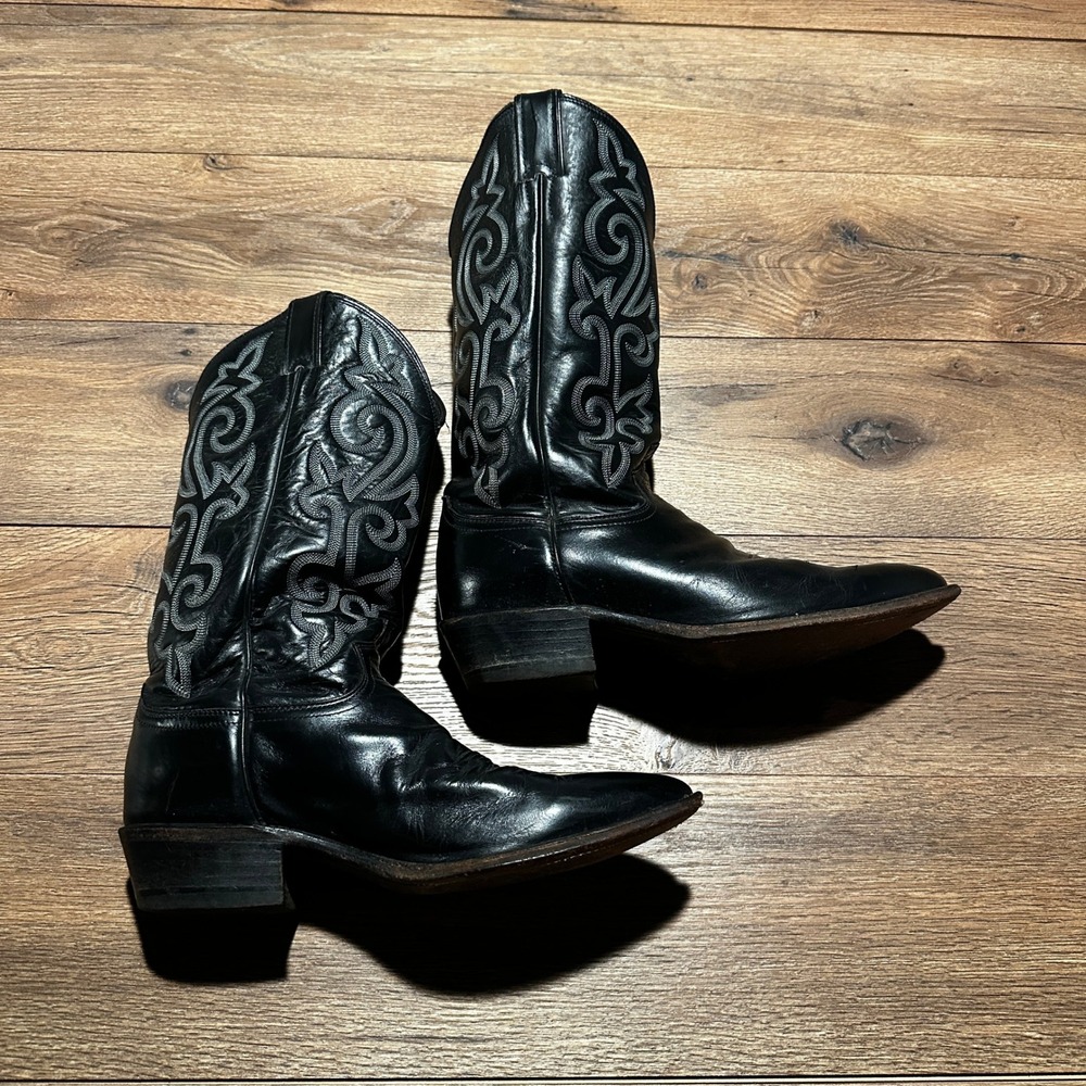 Vintage Justin Black Leather Western Cowboy Boots Mens 7 EE 1408